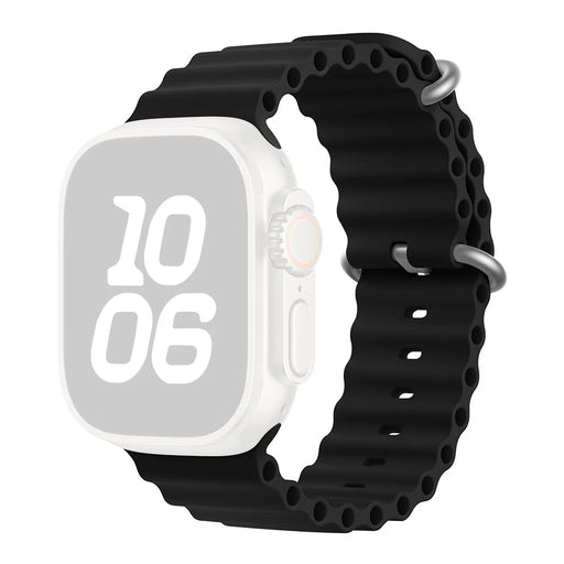 KALEBOL Ocean Silicone Band For Apple Watch Ultra 3 2 1 49mm / Series 11 10 46mm / 9 8 7 45mm / SE3 SE2 SE 6 5 4 44mm / 3 2 1 42mm Breathable Soft Watch Strap - Black - 1