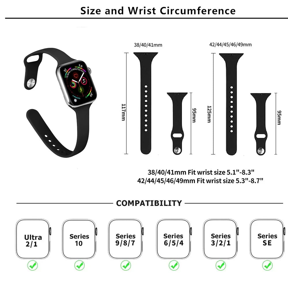 KALEBOL Silicone Watch Band for Apple Watch Series 11 10 42mm / 9 8 7 41mm / SE3 SE2 SE 6 5 4 40mm / 3 2 1 38mm Replacement Strap - Black - 5