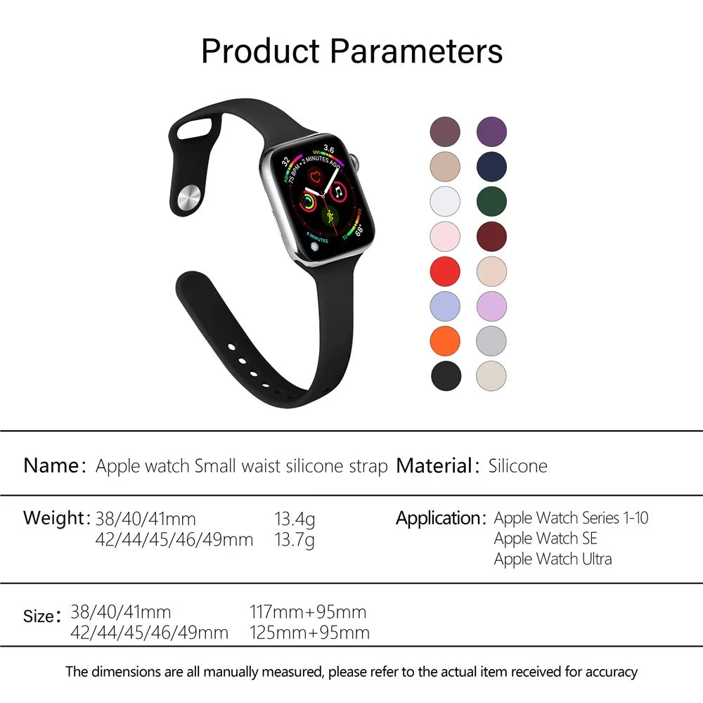 KALEBOL Silicone Watch Band for Apple Watch Ultra 3 2 1 49mm / Series 11 10 46mm / 9 8 7 45mm / SE3 SE2 SE 6 5 4 44mm / 3 2 1 42mm Replacement Strap - Black - 4