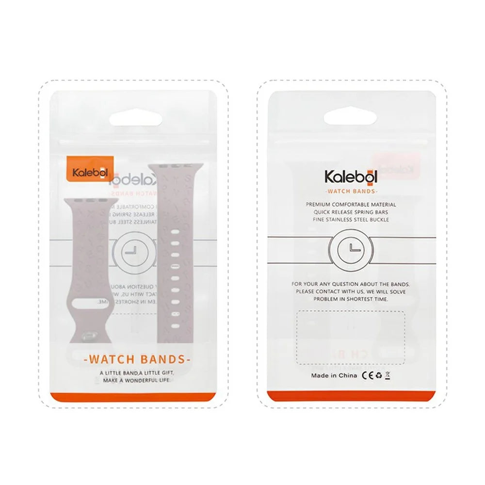 KALEBOL Silicone Band for Apple Watch Series 11 10 42mm / 9 8 7 41mm / SE3 SE2 SE 6 5 4 40mm / 3 2 1 38mm Alphabet Pattern Watch Strap - Smoky Purple - 7