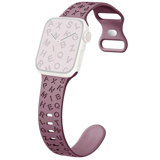 KALEBOL Silicone Band for Apple Watch Ultra 3 2 1 49mm / Series 11 10 46mm / 9 8 7 45mm / SE3 SE2 SE 6 5 4 44mm / 3 2 1 42mm Alphabet Pattern Watch Strap - Smoky Purple - 1