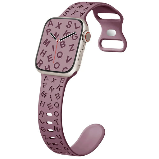 KALEBOL Silicone Band for Apple Watch Ultra 3 2 1 49mm / Series 11 10 46mm / 9 8 7 45mm / SE3 SE2 SE 6 5 4 44mm / 3 2 1 42mm Alphabet Pattern Watch Strap - Smoky Purple - 2