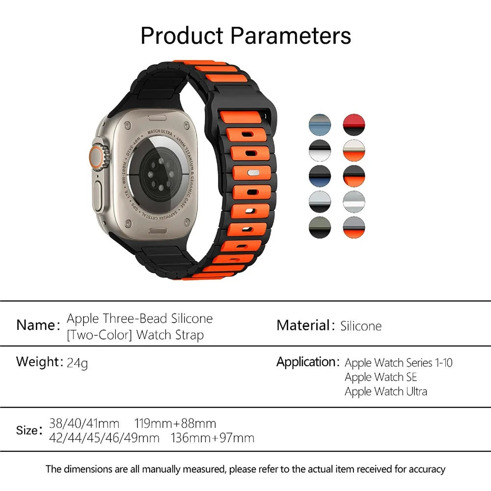 KALEBOL Silicone Watch Strap for Apple Watch Series 11 10 42mm / 9 87 41mm / SE3 SE2 SE 6 5 4 40mm / 3 2 1 38mm Dual Color Strap - Orange+Black - 5