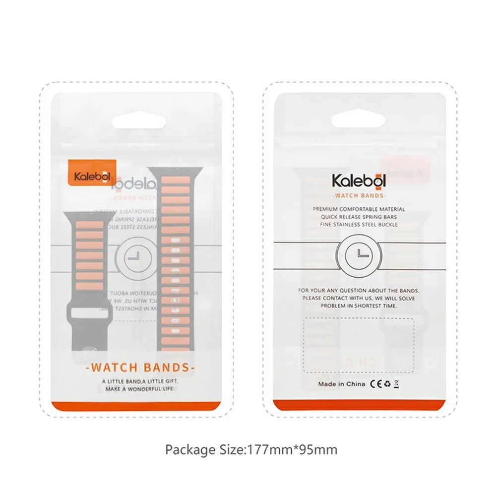 KALEBOL Silicone Watch Strap for Apple Watch Series 11 10 42mm / 9 87 41mm / SE3 SE2 SE 6 5 4 40mm / 3 2 1 38mm Dual Color Strap - Orange+Black - 6