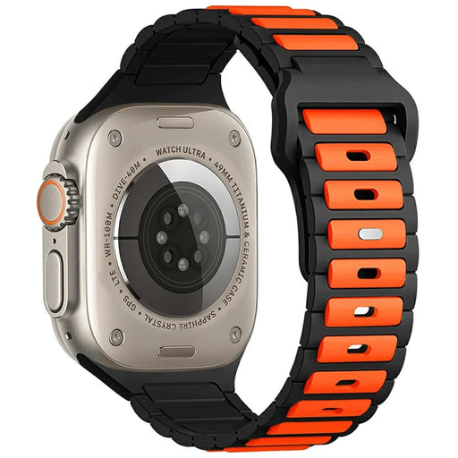 KALEBOL Silicone Watch Strap for Apple Watch Ultra 3 2 1 49mm / Series 11 10 46mm / 9 8 7 45mm / SE3 SE2 SE 6 5 4 44mm / 3 2 1 42mm - Orange + Black - 1