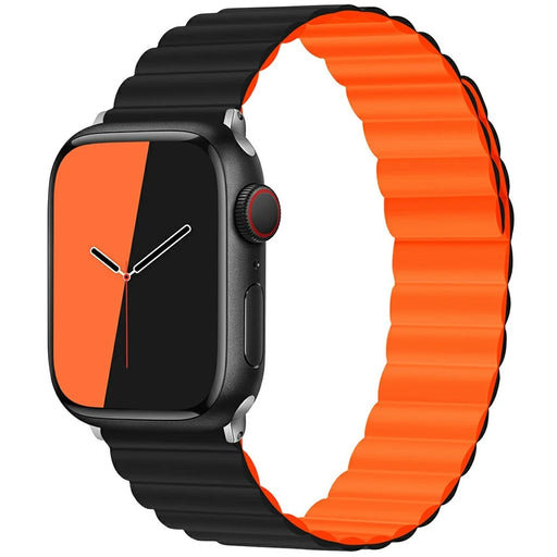 KALEBOL Magnetic Watch Band for Apple Watch Series 11 10 42mm / 9 8 7 41mm / SE3 SE2 SE 6 5 4 40mm / 3 2 1 38mm Silicone Adjustable Strap - Black Orange - 2