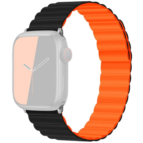 KALEBOL Magnetic Watch Band for Apple Watch Ultra 3 2 1 49mm / Series 11 10 46mm / 9 8 7 45mm / SE3 SE2 SE 6 5 4 44mm / 3 2 1 42mm Silicone Strap - Black Orange - 1