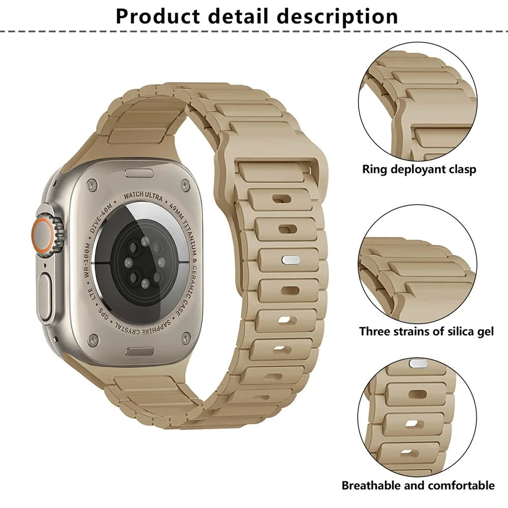 KALEBOL Watch Strap for Apple Watch Series 11 10 42mm / 9 8 7 41mm / SE3 SE2 SE 6 5 4 40mm / 3 2 1 38mm Three Bead Silicone Band - Brown - 3