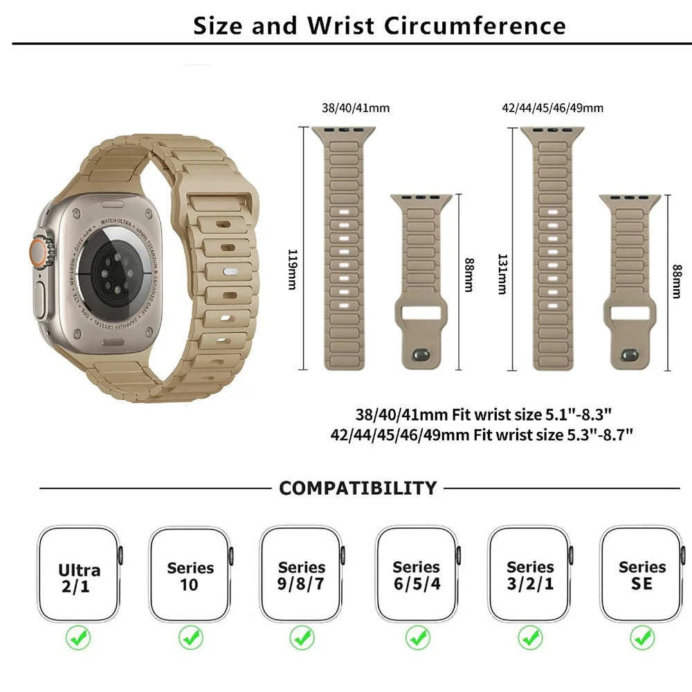 KALEBOL Watch Strap for Apple Watch Series 11 10 42mm / 9 8 7 41mm / SE3 SE2 SE 6 5 4 40mm / 3 2 1 38mm Three Bead Silicone Band - Brown - 4