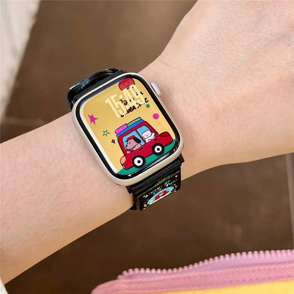 Canvas Watch Band for Apple Watch Series 11 10 42mm / 9 8 7 41mm / SE3 SE2 SE 6 5 4 40mm / 3 2 1 38mm Love Label Wrist Strap - Black - 5