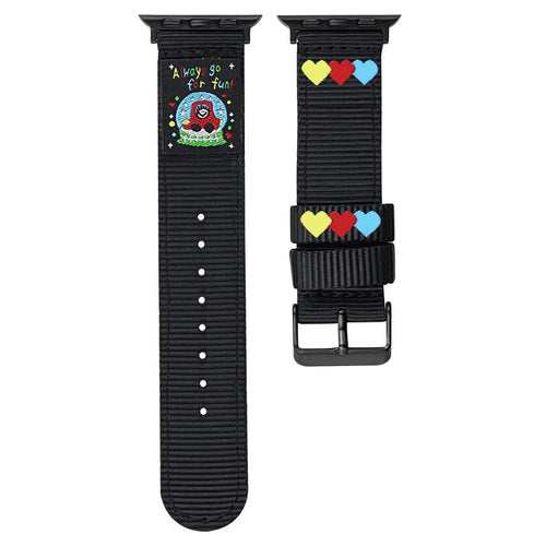 Canvas Watch Band for Apple Watch Ultra 3 2 1 49mm / Series 11 10 46mm / 9 8 7 45mm / SE3 SE2 SE 6 5 4 44mm / 3 2 1 42mm Love Label Wrist Strap - Black - 1