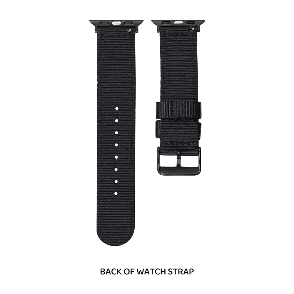 Canvas Watch Band for Apple Watch Ultra 3 2 1 49mm / Series 11 10 46mm / 9 8 7 45mm / SE3 SE2 SE 6 5 4 44mm / 3 2 1 42mm Love Label Wrist Strap - Black - 2