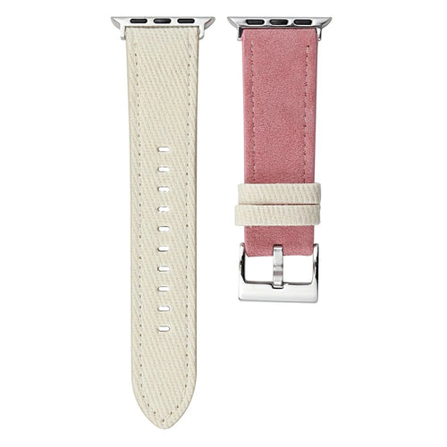 Splicing Color Watch Band for Apple Watch Ultra 3 2 1 49mm / Series 11 10 46mm / 9 8 7 45mm / SE3 SE2 SE 6 5 4 44mm / 3 2 1 42mm Suede + Denim Strap - White + Pink - 1