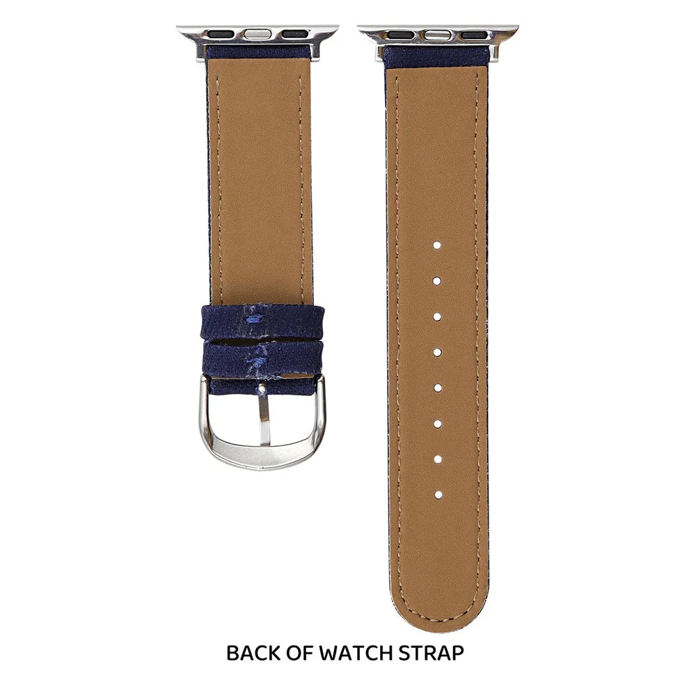 Denim Watch Band for Apple Watch Series 11 10 42mm / 9 8 7 41mm / SE3 SE2 SE 6 5 4 40mm / 3 2 1 38mm Embroidered Dog Star Strap - Dark Blue - 7