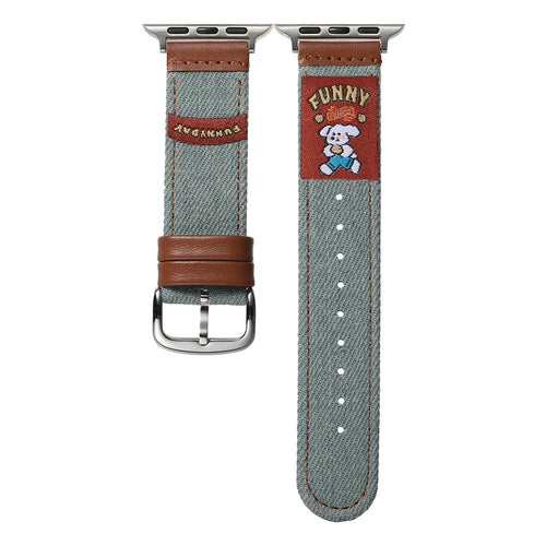 Denim Watch Band for Apple Watch Series 11 10 42mm / 9 8 7 41mm / SE3 SE2 SE 6 5 4 40mm / 3 2 1 38mm Retro Replacement Strap - Dog / Vintage Color - 1