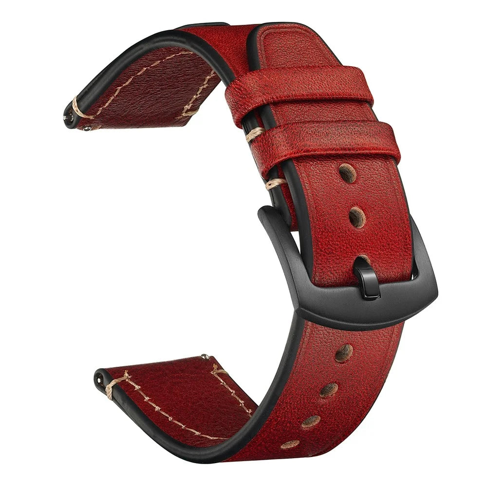 18mm Strap for Huawei Watch GT 5 Pro 42mm / GT 5 41mm / Garmin Venu 3S / Forerunner 265S Genuine Cow Leather Watch Band - Red - 1