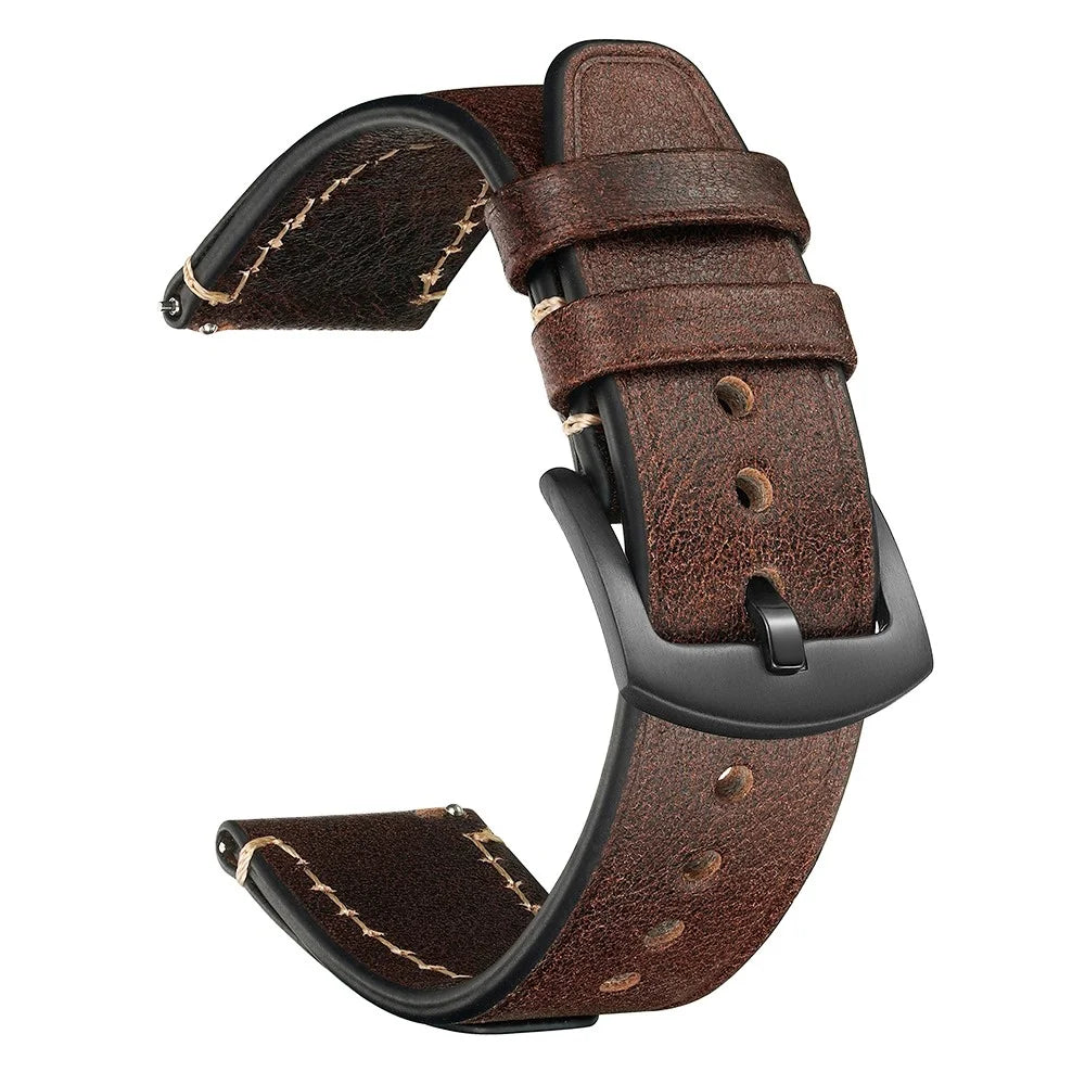 20mm Strap for Samsung Galaxy Watch7 / FE 40mm / Garmin Forerunner 165 / Huami Amazfit Bip 3 Genuine Cow Leather Watch Band - Coffee - 1