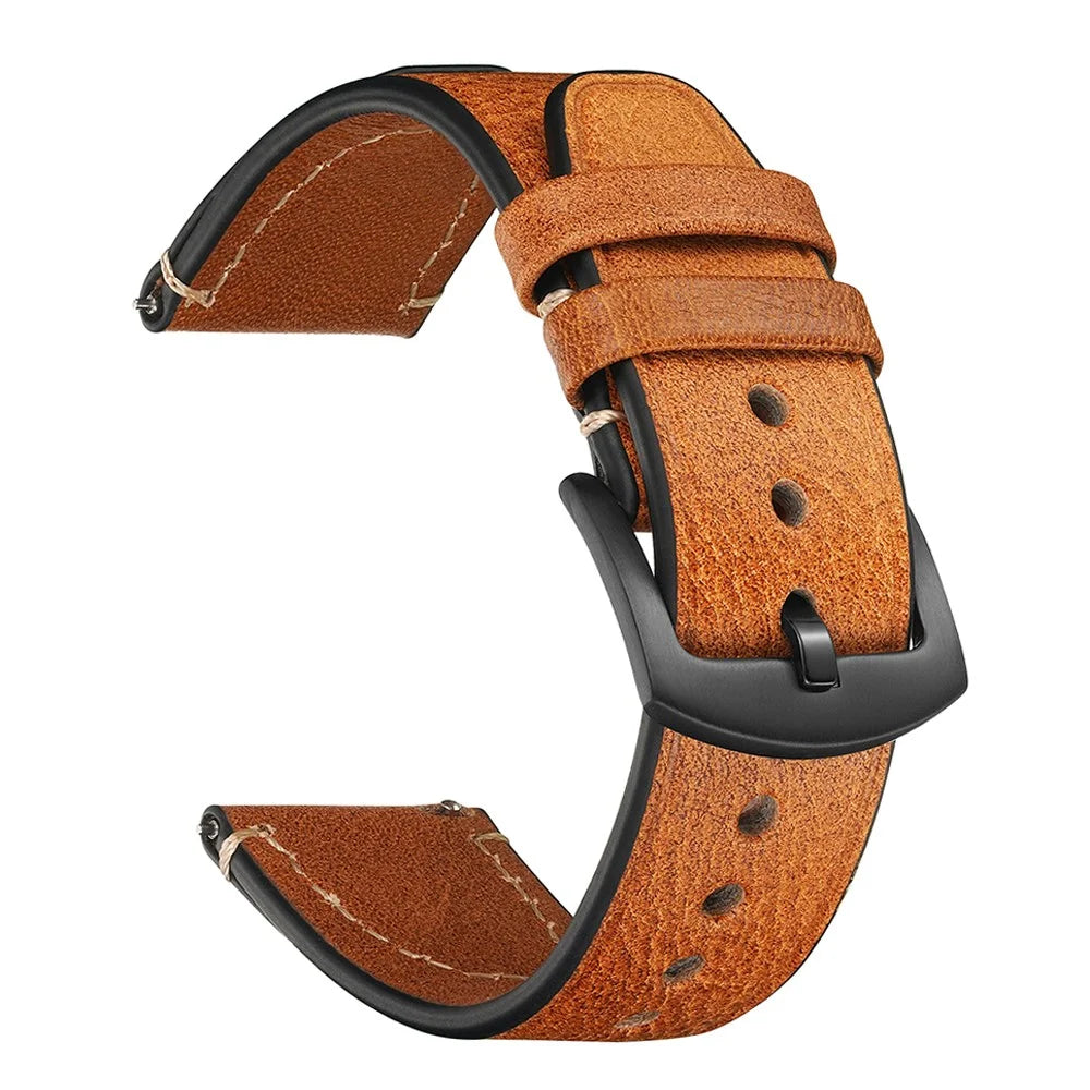 22mm Strap for Huawei Watch GT 5 Pro 46mm / Garmin Forerunner 265 / Samsung Galaxy Watch3 45mm Genuine Cow Leather Watch Band - Light Brown - 1