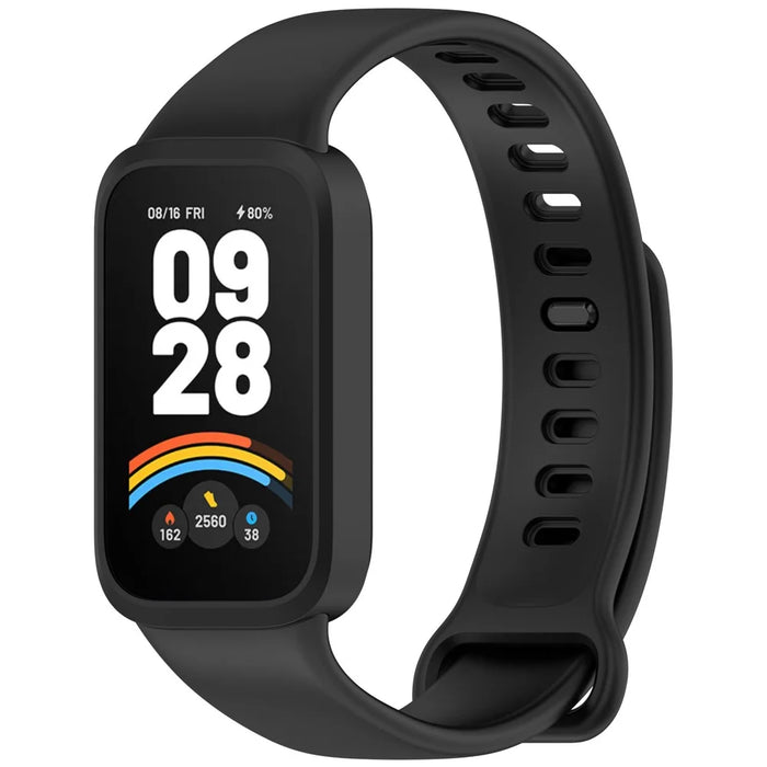 For Xiaomi Smart Band 9 Active / Redmi Band 3 Soft Silicone Integrated Wristband Watch Case - Black - 2