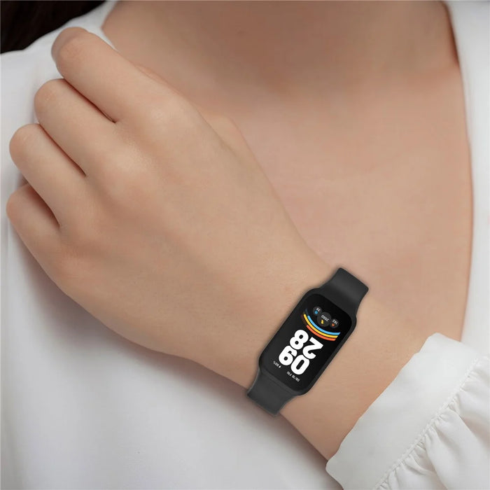 For Xiaomi Smart Band 9 Active / Redmi Band 3 Soft Silicone Integrated Wristband Watch Case - Black - 5