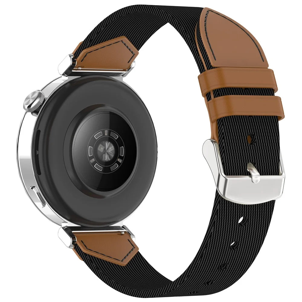 Watch Strap for Huawei Watch GT 5 Pro 42mm / GT 5 41mm / GT 4 41mm Universal 18mm Nylon Leather Wrist Band - Black+Brown - 1