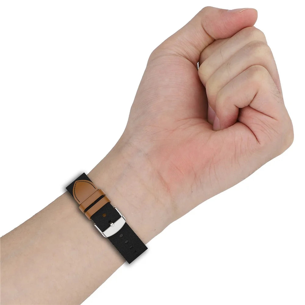 Watch Strap for Huawei Watch GT 5 Pro 42mm / GT 5 41mm / GT 4 41mm Universal 18mm Nylon Leather Wrist Band - Black+Brown - 5