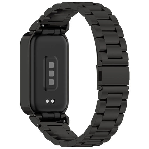 For Xiaomi Smart Band 9 Active / Redmi Band 3 Metal Frame Watch Case Integrated Three Bead Stainless Steel Strap - Black - 1