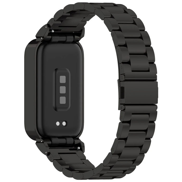 For Xiaomi Smart Band 9 Active / Redmi Band 3 Metal Frame Watch Case Integrated Three Bead Stainless Steel Strap - Black - 1