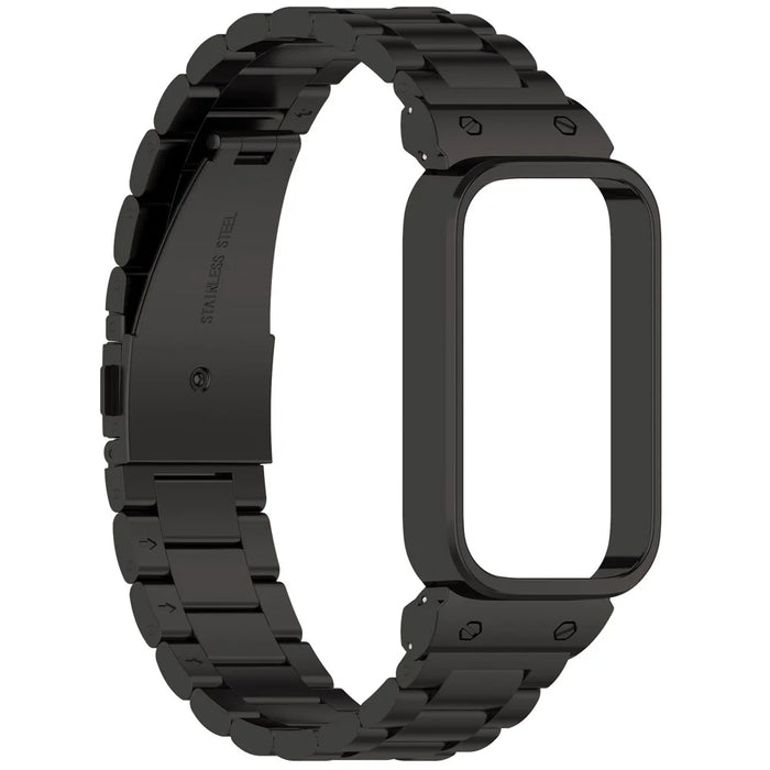 For Xiaomi Smart Band 9 Active / Redmi Band 3 Metal Frame Watch Case Integrated Three Bead Stainless Steel Strap - Black - 3