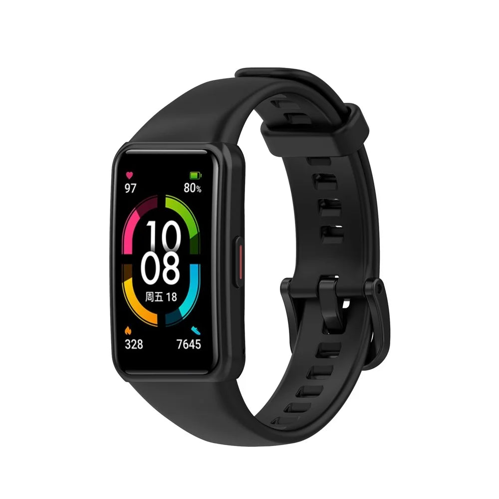 Solid Color Silicone Sport Watch Band Strap Replacement for Honor Band 6 - Black - 2