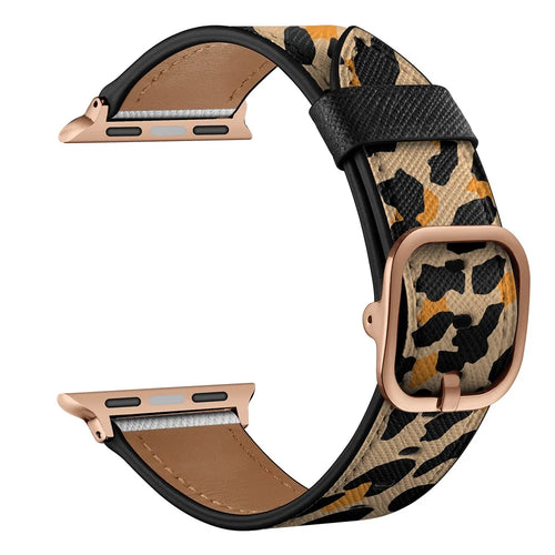 Printed Genuine Leather Watch Band for Apple Watch Series 10 42mm / 9 8 7 41mm / 6 5 4 SE SE (2022) SE (2023) 40mm / 3 2 1 38mm - Yello Leopard Print - 1