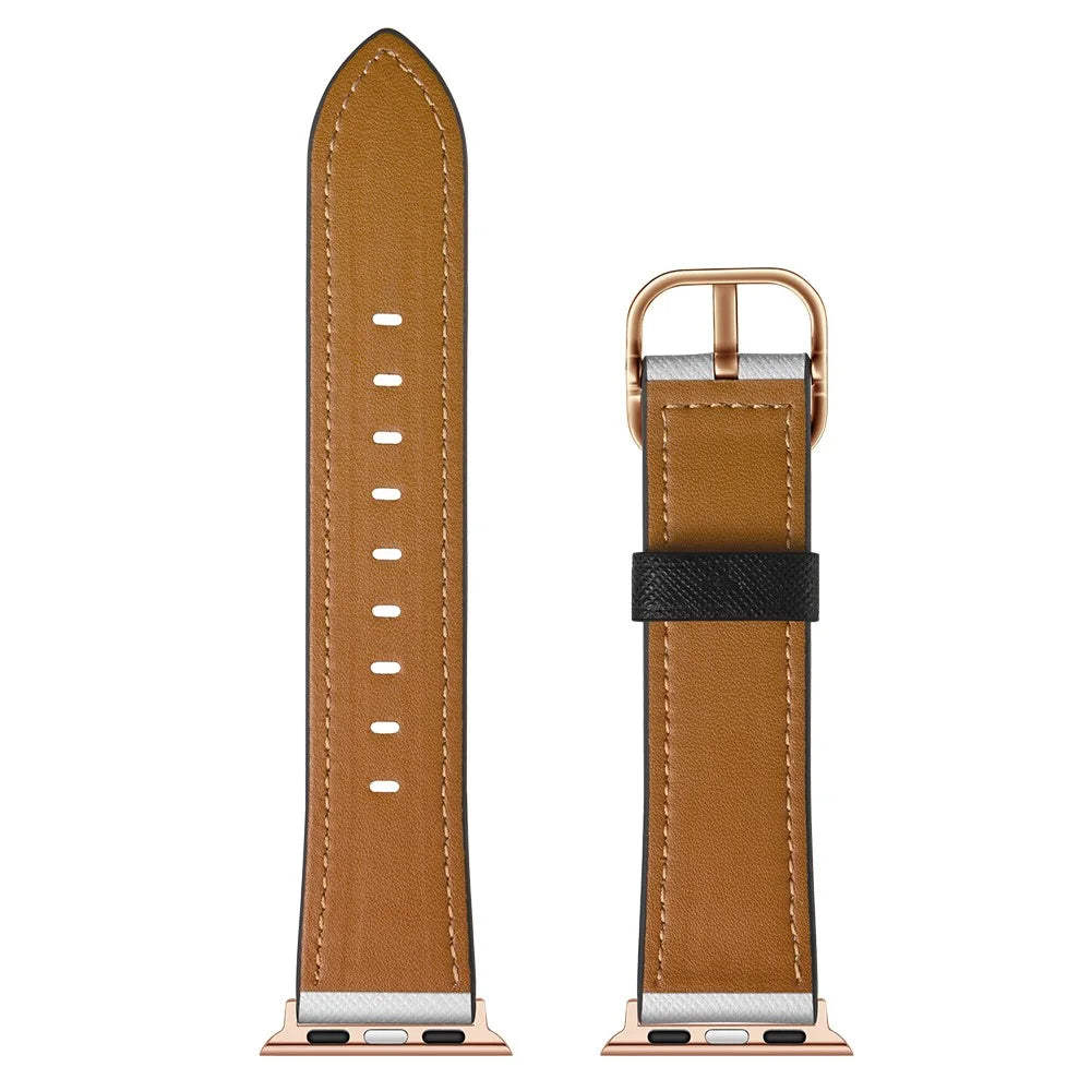 Printed Genuine Leather Watch Band for Apple Watch Series 10 42mm / 9 8 7 41mm / 6 5 4 SE SE (2022) SE (2023) 40mm / 3 2 1 38mm - Yello Leopard Print - 7