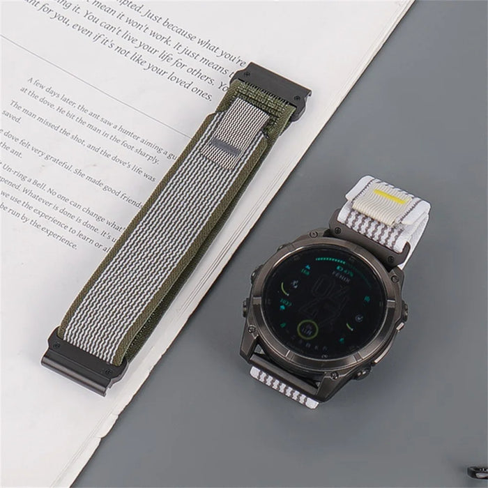 Nylon Strap for Garmin Fenix 8 51mm / Enduro 3 / Enduro 2 Magic Tape Loop 26mm Universal Watch Band - White+Green - 2