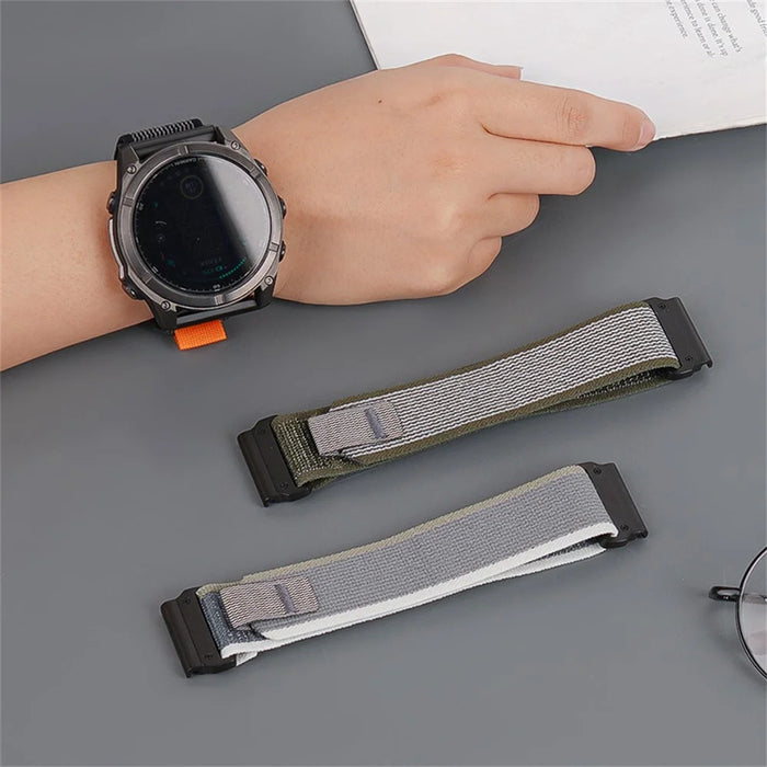 Nylon Strap for Garmin Fenix 8 51mm / Enduro 3 / Enduro 2 Magic Tape Loop 26mm Universal Watch Band - White+Green - 3