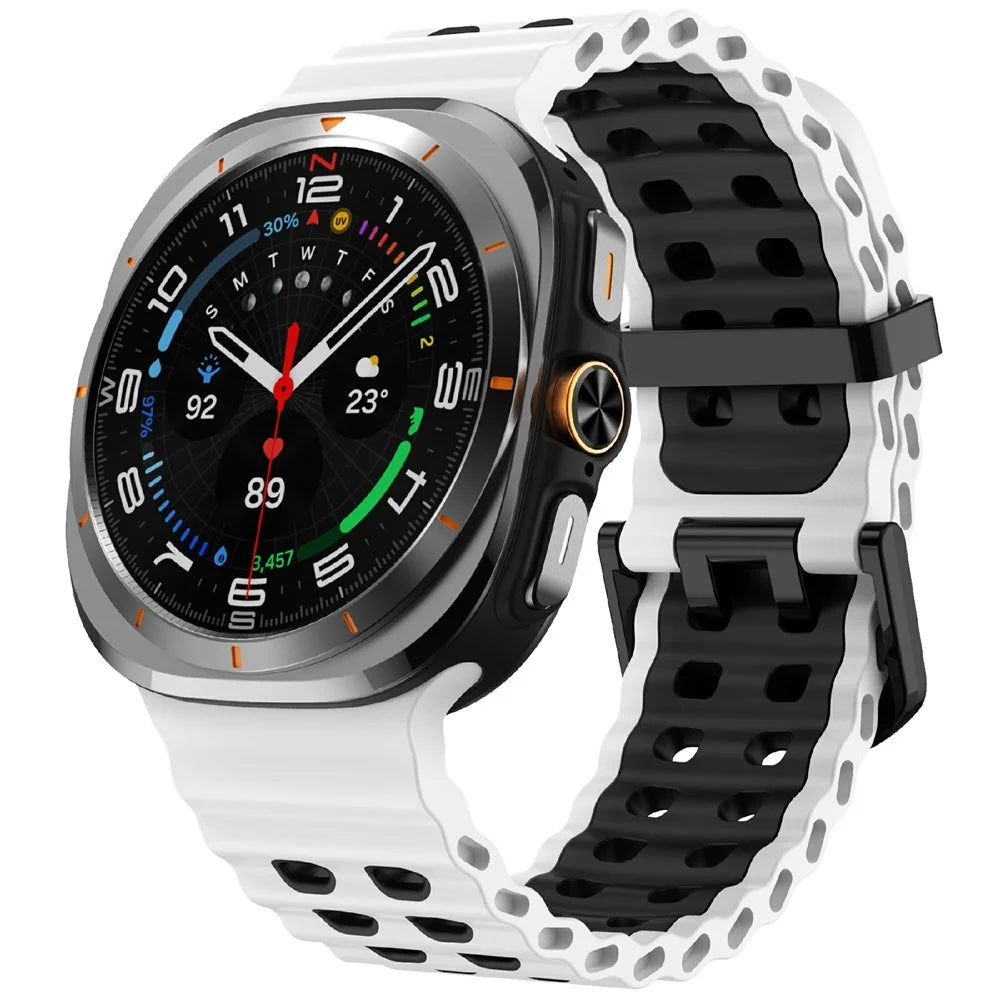 For Samsung Galaxy Watch Ultra2 47mm / Watch Ultra (2025) 47mm / Watch Ultra 47mm Silicone Band Dual Color Replacement Watch Strap - White+Black - 2