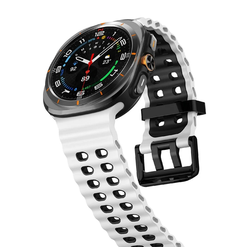 For Samsung Galaxy Watch Ultra2 47mm / Watch Ultra (2025) 47mm / Watch Ultra 47mm Silicone Band Dual Color Replacement Watch Strap - White+Black - 4
