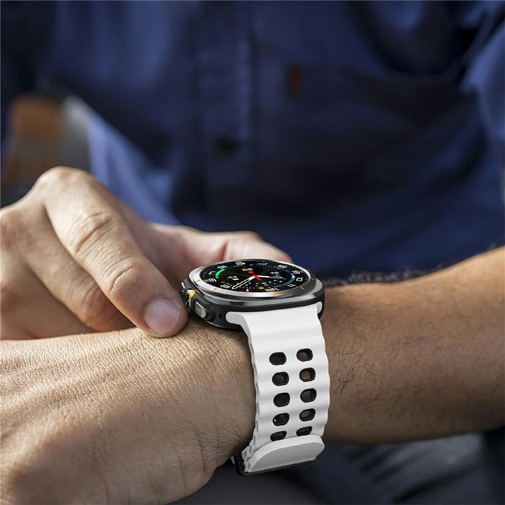 For Samsung Galaxy Watch Ultra2 47mm / Watch Ultra (2025) 47mm / Watch Ultra 47mm Silicone Band Dual Color Replacement Watch Strap - White+Black - 6