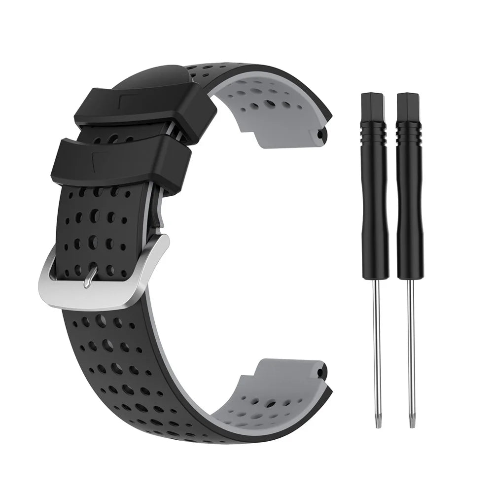 Two Color Silicone Watch Strap Bracelet Wristband Replacement for Garmin Forerunner 735XT 620 630 220 230 235 - Black / Grey - 1