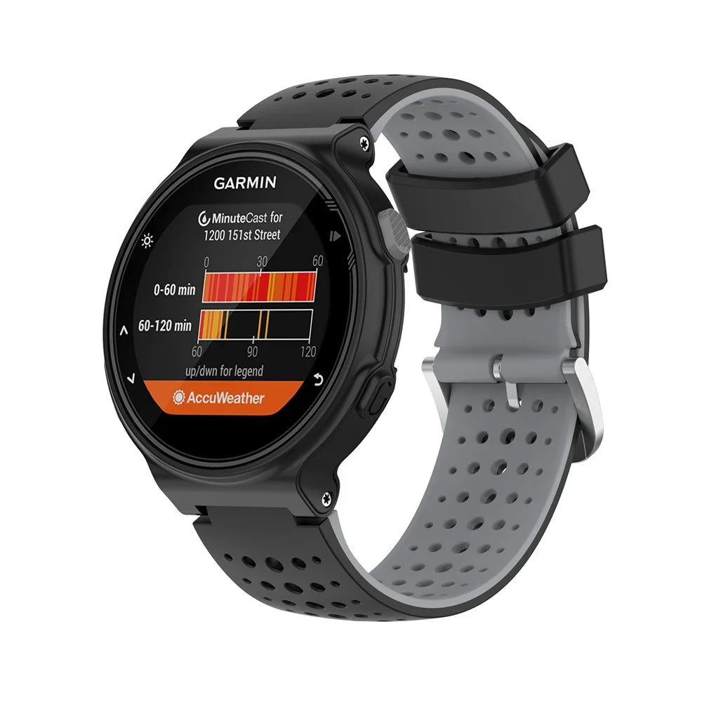Two Color Silicone Watch Strap Bracelet Wristband Replacement for Garmin Forerunner 735XT 620 630 220 230 235 - Black / Grey - 2