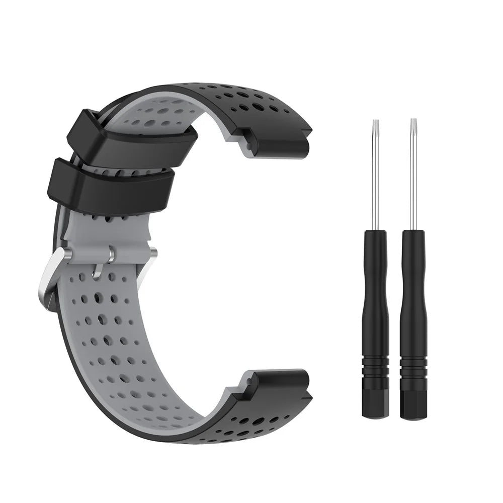 Two Color Silicone Watch Strap Bracelet Wristband Replacement for Garmin Forerunner 735XT 620 630 220 230 235 - Black / Grey - 4