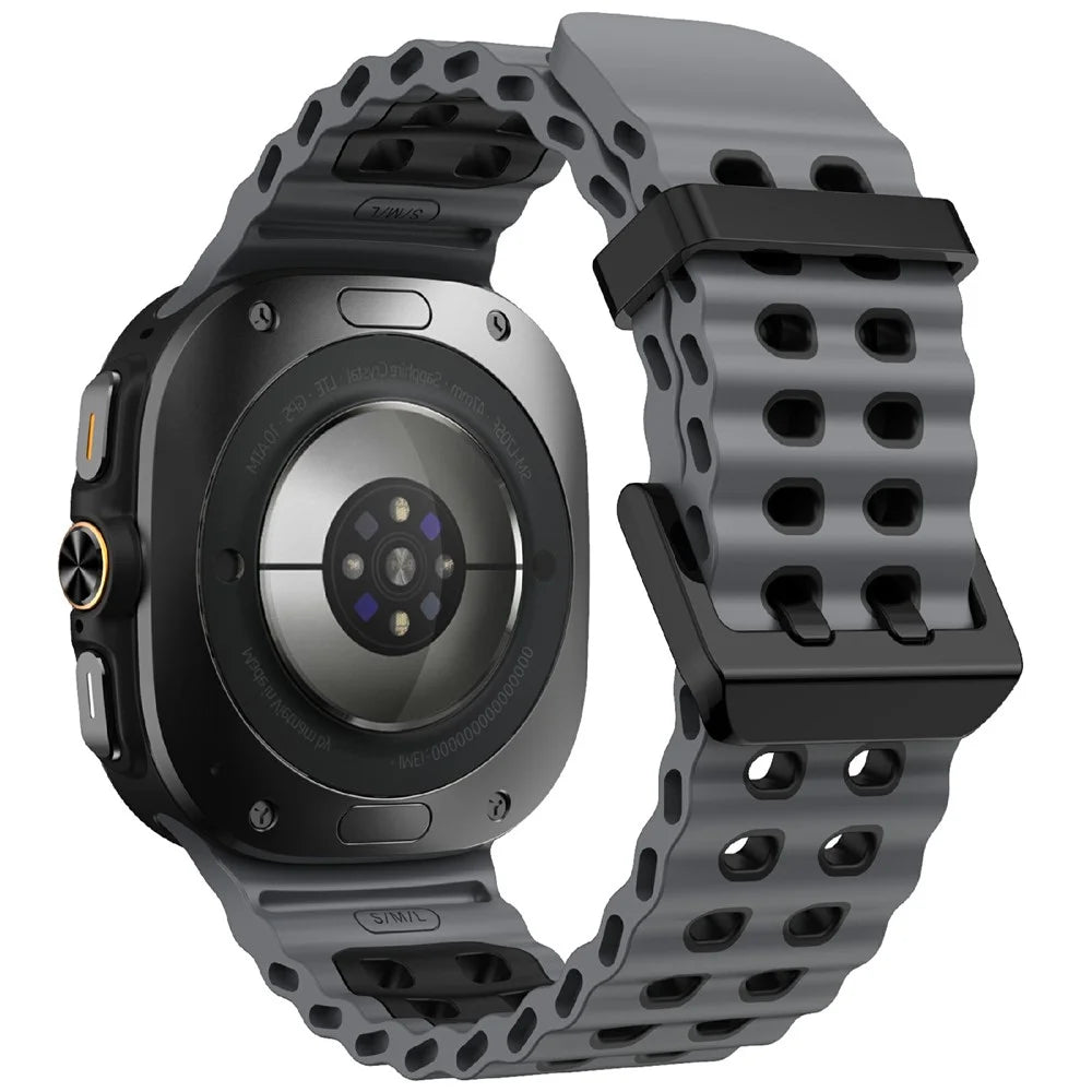KALEBOL For Samsung Galaxy Watch Ultra2 47mm / Watch Ultra (2025) 47mm / Watch Ultra 47mm Silicone Watch Band Dual Color Ocean Wrist Strap - Grey+Black - 1