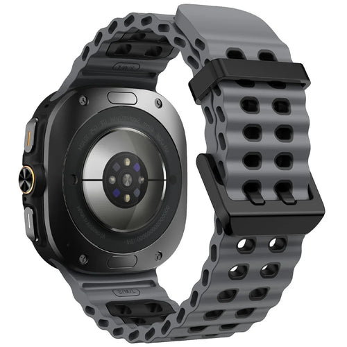 KALEBOL For Samsung Galaxy Watch Ultra2 47mm / Watch Ultra (2025) 47mm / Watch Ultra 47mm Silicone Watch Band Dual Color Ocean Wrist Strap - Grey+Black - 1