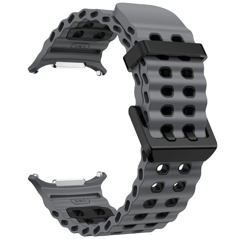 KALEBOL For Samsung Galaxy Watch Ultra2 47mm / Watch Ultra (2025) 47mm / Watch Ultra 47mm Silicone Watch Band Dual Color Ocean Wrist Strap - Grey+Black - 3