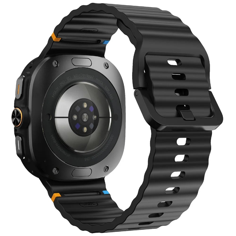 KALEBOL For Samsung Galaxy Watch Ultra2 47mm / Watch Ultra (2025) 47mm / Watch Ultra 47mm Silicone Watch Band Wave Stitch Adjustable  Strap - Black - 1