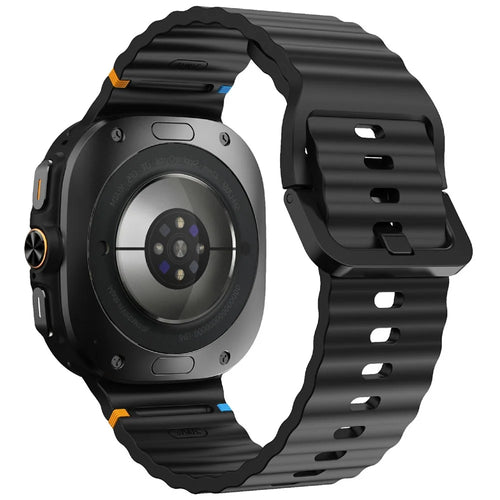 KALEBOL For Samsung Galaxy Watch Ultra2 47mm / Watch Ultra (2025) 47mm / Watch Ultra 47mm Silicone Watch Band Wave Stitch Adjustable  Strap - Black - 1