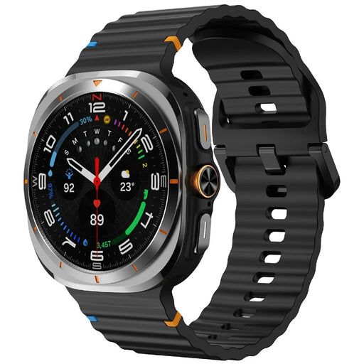 KALEBOL For Samsung Galaxy Watch Ultra2 47mm / Watch Ultra (2025) 47mm / Watch Ultra 47mm Silicone Watch Band Wave Stitch Adjustable  Strap - Black - 2