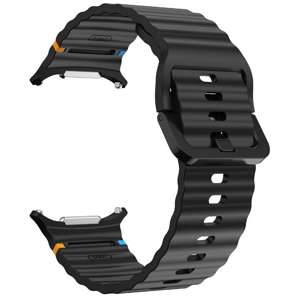 KALEBOL For Samsung Galaxy Watch Ultra2 47mm / Watch Ultra (2025) 47mm / Watch Ultra 47mm Silicone Watch Band Wave Stitch Adjustable  Strap - Black - 3