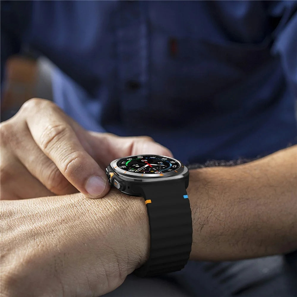 KALEBOL For Samsung Galaxy Watch Ultra2 47mm / Watch Ultra (2025) 47mm / Watch Ultra 47mm Silicone Watch Band Wave Stitch Adjustable  Strap - Black - 5