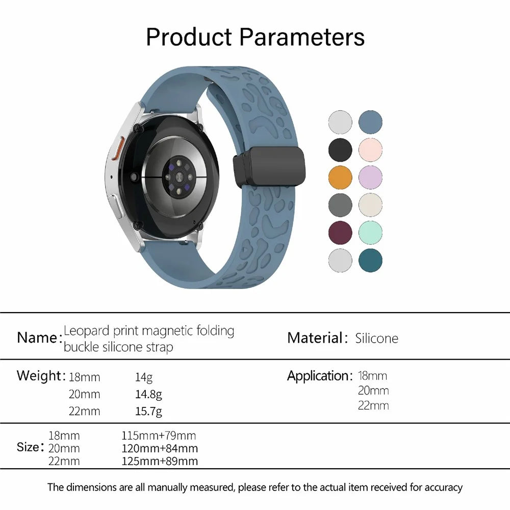 KALEBOL 18mm Magnetic Silicone Strap for Huawei Watch GT 5 41mm / GT 4 41mm / Garmin Venu 3S Leopard Print Watch Band - Cyan - 7