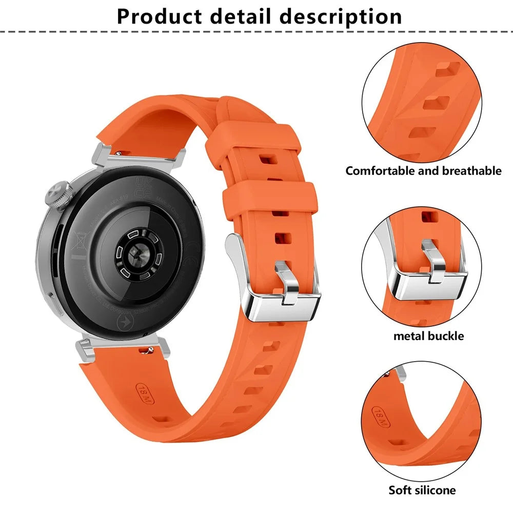 KALEBOL 18mm Watch Band For Huawei Watch GT 5 41mm / Watch GT 4 41mm / Garmin Venu 3S Sport Replacement Silicone Strap - Orange - 4